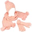 Winter 3pc Set Knit Pom Pom with Gold Beanie Skull Ski Cap Hat Scarf Gloves Pink