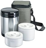 Isosteel-Edelstahl-Isolierbeh�lter f�r Lebensmittel, 1.0 l inklusive 2 Kunststoff-Container - 