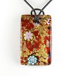 Rectangle Gold Foil Pendant - Camilla Red/Gold Style2