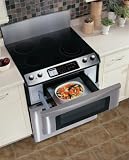 Sharp Insight Pro Series KB3425LS 30" Freestanding Electric Range with Microwave Drawer, Auto Drawer Opening, True European Convection Cooking & Front-Mounted Glass LCD Touch Controls: Stainless Steel