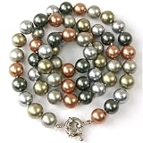 Shell Pearl Majorca Necklace Black Silver Copper Gold Tone 10.0-10.5mm 18