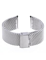24mm Unisex Thick Mesh Steel Watch Band Strap Bracelet Fold Over Buckle Silver