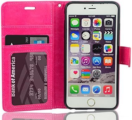 iPhone 6 PLUS Case, + HD LCD Screen Protector, gtsy® kit pack set BUNDLE - 1 Leather Fashion Designer Wallet Flip Cover Skin Case Stand and 1 Liquid Crystal Display Screen Protector for iPhone 6 PLUS 5.5 inch [LIFETIME CASE WARRANTY] (6 PLUS Hot Pink)