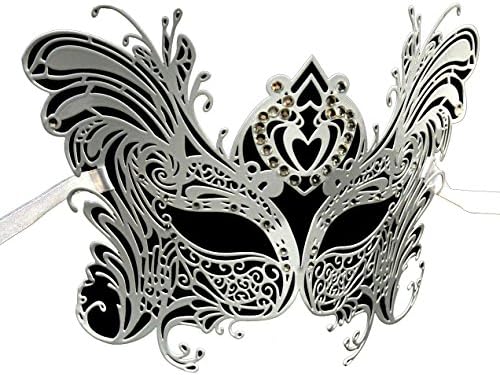 1Bay Women's Butterfly Filigree Venetian Masquerade Mask With Clear Rhinestones White