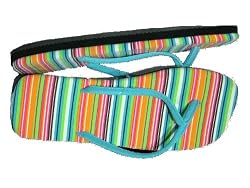 TTT - Aqua / Orange Stripe Flip Flops for Women
