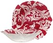 Glass Ornate French Lily Design Wine Red Medium Bowl 11.5" D, 3" H