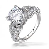 Bling Jewelry Victorian Style 3ct Round CZ Solitaire .925 Sterling Silver Engagement Ring