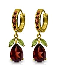 14k Solid Gold Garnet Dangle Earrings with Peridots
