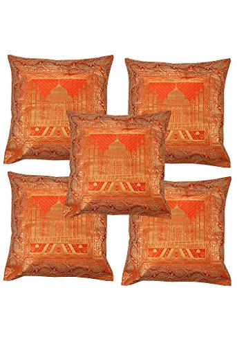 Imagen 4 de Conjunto tradicional de 5 Cojín tradicional naranja 16 x 16 Polydupion Por Rajrang
