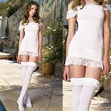 Leg Avenue Two Piece Off The Shoulder Ruffle Trim Dress with Matching Stockings, White