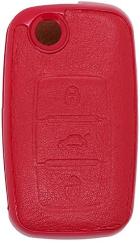 DSP Genuine Leather Colorful Shell Holder for VOLKSWAGEN SKODA SEAT Smart Key Case Fob 3 Buttons Red