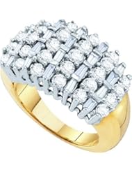 2.00 Carat (ctw) 10K Yellow Gold Round & Baguette Cut White Diamond Ladies Cluster Right Hand Ring 2 CT