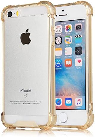Enhanced Crystal Series Phone Case for iPhone 5/5s/SE Protective Cover Case with Transparent Hard Plastic Back Plate and Soft TPU Gel Bumper - Gold