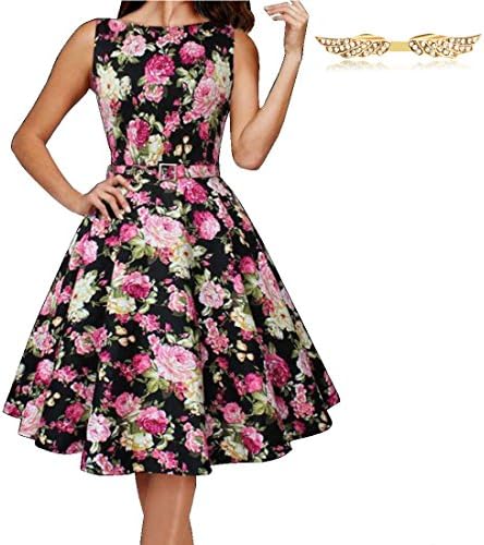 Tyyliks Women's Vintage 1950's Floral Spring Garden Print A-line Dress