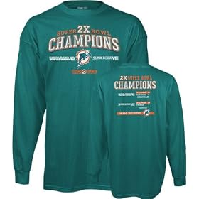 Miami Dolphins -Aqua- 2X Super Bowl Champions Commemorative Long Sleeve T-Shirt