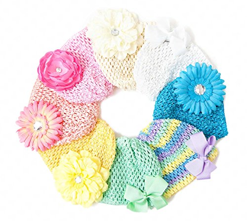 Ema Jane - Pastel Crochet Baby Beanie Waffle Hats with Hair Accessories