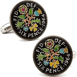 Hand Painted Authentic British Six Pence Coin Cufflinks