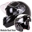BLACK DUAL VISOR MODULAR MOTORCYCLE HELMET DOT (Large)