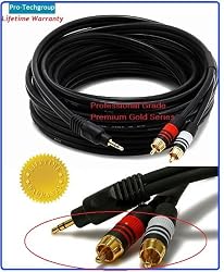 Pro-Techgroup Professional Grade 15 FT 3.5mm Stereo Male to 2RCA Male 22AWG Cable - Gold Plated Connectors