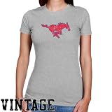 NCAA SMU Mustangs Ladies Ash Distressed Logo Vintage Slim Fit T-shirt