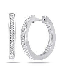 Womens 10k White Gold Round Diamond Oval Shape Hoop Earrings (.12 cttw, I-J Color, I2 Clarity)