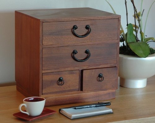 Japanese Kiri Wood Chest Box w/ 4 drawers