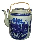 Large antiqued chinese blue and white porcelain teapot - Ironstone design