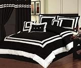 7 PC LUXURY SUPER SET, BLACK / WHITE / GREY FAUX SILK Hotel Design COMFORTER SET / BED IN BAG - KING SIZE BEDDING