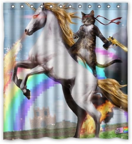 Funny Unicorn and cat Cartoon Pictures Print Mom Gift Ideas Polyester Fabric Shower Curtain 72 X 72 Inch