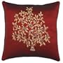 Decorative Handmade Asian Cushion Cover / Pillow Sham With Embroidered Bodhi Tree - Burgundy Red