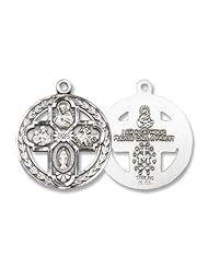 Sterling Silver 4-Way Pendant Stainless Silver Heavy Curb Chain Cross Crucifix Medal