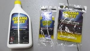Cerama Bryte Ceramic Cooktop Cleaner (28 oz), Scraper and 5 Cleaning Pads Combo Kit