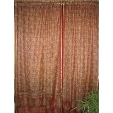 2 Cheery Red Paisley Print Silk Sari Panels Drapes Curtains 84 Inches