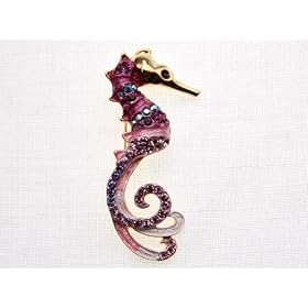 Burgundy Amethyst Swarovski Crystal Seahorse Brooch Pin