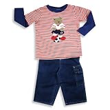 Picture Me - Infant Boys Long Sleeve Denim Pant Set, Red, Cream, Blue