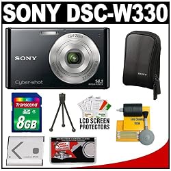 Sony Cyber-shot DSC-W330 Digital Camera Black with 8GB Card Battery Sony Case Accessory Kit