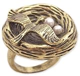 ZAD Bird Flying in Birds Nest with Faux Pearl Eggs Fashion Ring Antique Gold Tone - Choose Size, 7