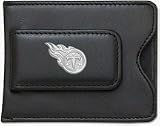 Tennessee Titans 3/4 Sterling Silver Fireball Logo on Black Leather Money Clip / Credit Card Holde