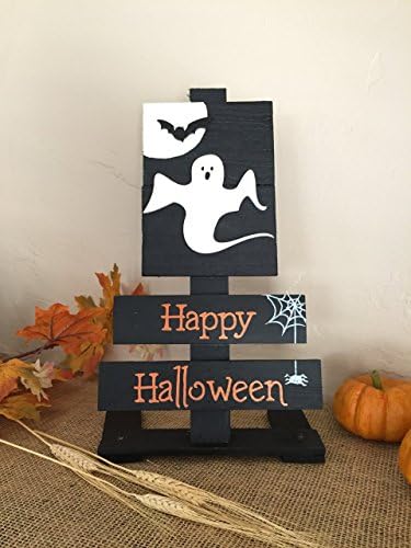 Wooden Happy Halloween Sign with Foldable Feet, Halloween Sign, Halloween Ghost Sign, Halloween Porch Sign
