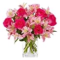 Dreamland Pink Rose and Peruvian Lilies Bouquet with Vase