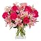 Dreamland Pink Rose and Peruvian Lilies Bouquet with Vase