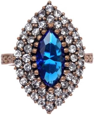 Antique Marquise Cut Sapphire Gemstone Diamond Accent Glass Candy Royal Blue Hurrem Sultan Style Vintage Ring Size 8