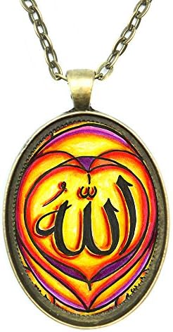 Allah Red Yellow Magenta Huge 30x40mm Antique Bronze Gold Pendant
