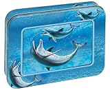 Tree-Free Greetings Dolphin Mother and Child, 12 Count EcoFriendly Note-card Assortment in a Collectible Photo Frame Tin, 5.5 x 7.5 x 0.75 Inches, Shades of Blue and White (95512)
