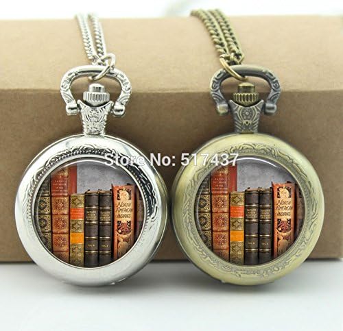 Pretty Lee Vintage Books Pocket Watch Photo Locket Necklace Silver Antique Pocket Watch Necklace