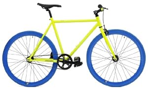 Retrospec Mini Mantra Fixie Bicycle with Sealed Bearing Hubs and Headlamp, Neon Yellow and Blue, 49cm/Small