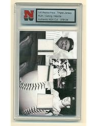 Collectibles: Babe Ruth - Lou Gehrig - Mickey Mantle Triple Jersey Replica Jersey Piece Cut 1 of 1 Card by NSA with COA New York Yankees - NSA