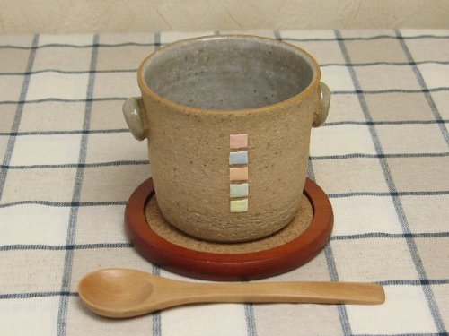 フリーカップ ロボットくん ミニタイルシリーズ 益子焼き ホソカワカオリ作 手作り陶器 作家もの