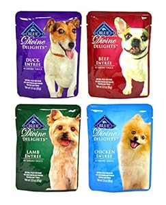 Blue Buffalo Divine Delights Wet Dog Food Variety Pack - 4 Flavors (Duck, Lamb, Chicken, and Beef) - 3oz Each (4 Total Pouches) Blue Buffalo Divine Delights Wet Dog Food Variety Pack - 4 Flavors (Duck, Lamb, Chicken, and Beef) - 3oz Each (4 Total Pouches)