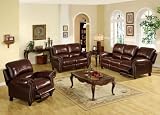 Madison Italian Leather Pushback Reclining Sofa Set- Abbyson Living - CH-8857-BRG-3PC